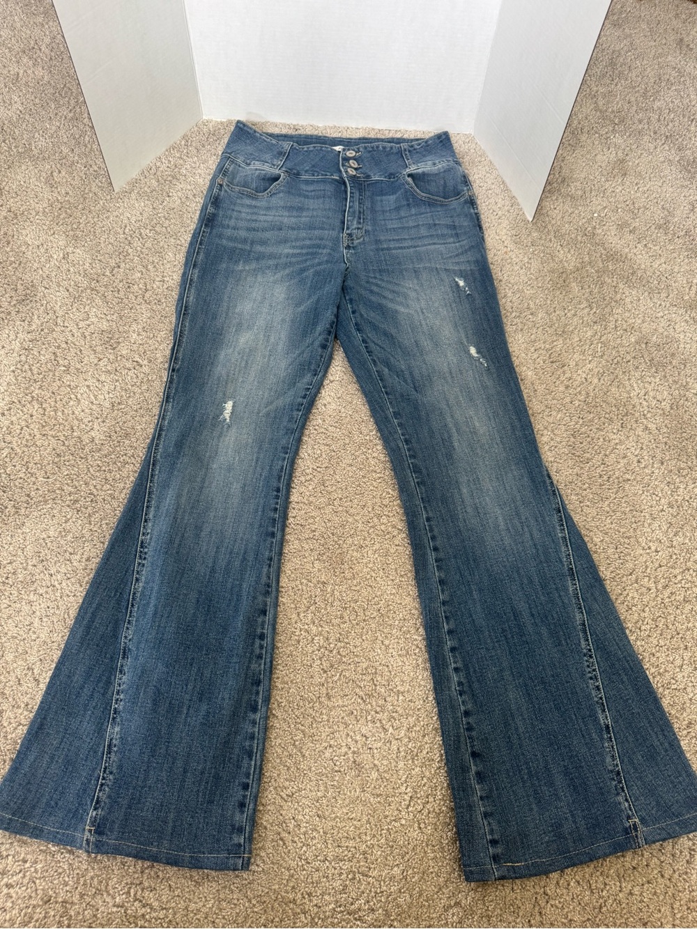 KanCan Medium Blue Distressed Flared Jeans